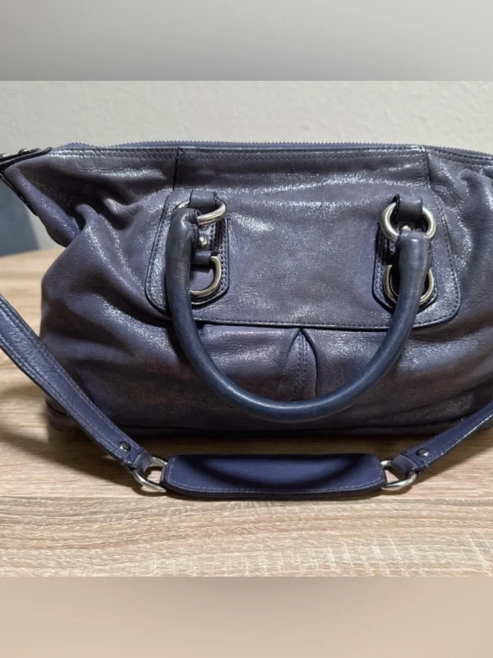 Coach Ashley F15444 Purple Metallic Leather Satchel Shoulder Bag